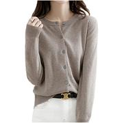 MOGSA Cardigan chandails pour femmes, cardigans à col rond, printemps et automne, cardigans tricotés en cachemire à simple boutonnage pour femmes, marron foncé, L (55-62) kg