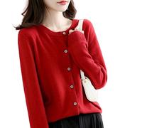 MOGSA Cardigan chandails pour femmes, cardigans à col rond, printemps et automne, tricotés en cachemire à simple boutonnage, chandails pour femmes, bordeaux, XL (62-67) kg