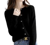 MOGSA Gilet Pullover Femmes Gilets Pullover Col Rond Printemps Automne Tricoté Cachemire Gilets Simple Rangée Pullover pour Dames, Noir , S (45-50)kg