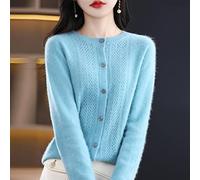 MOGSA Gilets En Tricot Pour Femmes Printemps Et Automne En Laine Creuse Cardigan Femme Col Rond Haut En Cachemire Tricoté Sans Couture Chemise De Base Tour