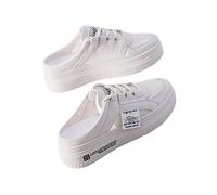 MOGSA Pantoufles pour femme - Demi-chaussons assortis à bout fermé - Pantoufles d'extérieur à plateforme - Chaussures blanches, beige, 35 EU