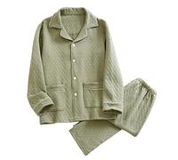 MOGSA Pyjama chaud pour femme - Trois couches - Matelassé - Automne et hiver - Coton épais - Vêtements décontractés pour hommes - Vêtements de maison - Pyjama vert pour hommes - XL