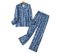 MOGSA Pyjama pour femme - Grande taille S-Xxxl - Vêtements pour femme en flanelle de coton - Tenue d'intérieur - Automne printemps - Pyjama imprimé à carreaux - Hauts de nuit - 16, M