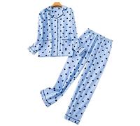 MOGSA Pyjama pour femme - Grande taille S-Xxxl - Vêtements pour femme en flanelle de coton - Tenue d'intérieur - Automne et printemps - Pyjama imprimé à carreaux - Hauts de nuit - 7, S