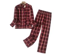 MOGSA Pyjama pour femme - Grande taille S-Xxxl - Vêtements pour femme en flanelle de coton - Tenue d'intérieur - Automne printemps - Pyjama imprimé à carreaux - Hauts de nuit - 8, Xxxl
