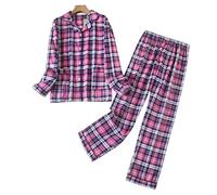 MOGSA Pyjama pour femme - Grande taille S-Xxxl - Vêtements pour femme en flanelle de coton - Tenue d'intérieur - Automne et printemps - Pyjama imprimé à carreaux - Hauts de nuit - 20, XL