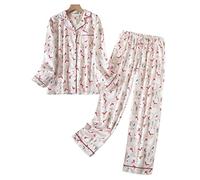 MOGSA Pyjama pour femme - Grande taille S-Xxxl - Vêtements pour femme en flanelle de coton - Tenue d'intérieur - Automne et printemps - Pyjama imprimé à carreaux - Hauts de nuit - 13, XXL