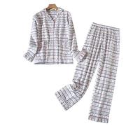 MOGSA Pyjama pour femme - Pyjama grande taille S à XXXL - Vêtements en flanelle de coton - Tenue d'intérieur ensemble - Pyjama d'automne et de printemps - Imprimé écossais - Hauts de nuit - 19, M