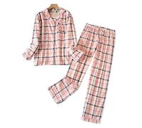 MOGSA Pyjama pour femme - Pyjama grande taille S-XXXL - Vêtements en flanelle de coton - Tenue d'intérieur ensemble - Pyjama d'automne et de printemps - Haut de nuit à imprimé écossais - 11, S