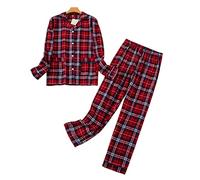 MOGSA Pyjama pour femme - Pyjama grande taille S-XXXL - Vêtements en flanelle de coton - Tenue d'intérieur - Pyjama d'automne et de printemps - Hauts de nuit à imprimé écossais - 1, M