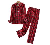MOGSA Pyjama pour femme - Pyjama grande taille S-XXXL - Vêtements pour femme - Flanelle et coton - Tenue d'intérieur ensemble - Pyjama d'automne et de printemps - Imprimé écossais - Hauts de nuit - 17