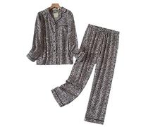 MOGSA Pyjamas pour femmes, ensemble de pyjamas pour femmes tailles S-XXXL, vêtements en flanelle et coton pour la maison, ensemble d'automne et de printemps, imprimé à carreaux, hauts de nuit - 12
