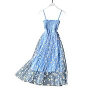 MOGSA Robe Femme Summer Beach Mesh Floral Dress Femme Élégante Plage Soleil Party Night-Blue,One Size