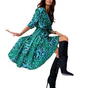 MOGSA Robe longue pour femme avec boutons et col en V et manches longues - Robe de fête de printemps élégante pour femme - Vert, XXL