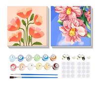 MOGTAA 2 Pack Fleurs Peinture par Numéros Encadré, Acryliques Peinture par Numéros pour Adultes Enfants, DIY Paysage Peinture par Numéros avec Pinceaux pour Décoration de la maison 20x20cm