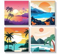 MOGTAA 4 Pack Paysage Peinture par Numéros Encadré, Acryliques Peinture par Numéros pour Adultes Débutants Enfants, DIY Peinture par Numéros avec Pinceaux pour Décoration de la maison 20x20cm