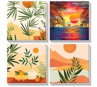 MOGTAA 4 Pack Paysage Peinture par Numéros Encadré, Acryliques Peinture par Numéros pour Adultes Débutants Enfants, DIY Peinture par Numéros avec Pinceaux pour Décoration de la maison 20x20cm