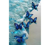 MOGTAA Bleu Papillon Peinture Diamant Adulte, 5D Bord de Mer Paysage Diamond Painting Complet Diamant Kit Enfants, Diamant Painting Strass Point de Croix Cristal pour Murale Décor 30x40cm