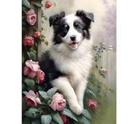 MOGTAA Chien Peinture Diamant Adulte, 5D Fleurs Diamond Painting Complet Diamant Kit, Peinture Diamant Animaux Artisanat Strass Point de Croix Painting pour Adultes Enfants, Murale Décor 30x40cm
