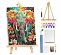 MOGTAA Éléphant Peinture Numero Enfant Adulte avec Cadre, Fleurs Peinture par Numero Adulte avec Chevalet, DIY Numéro d'Art Kits, Loisirs Créatifs Adultes, pour décoration d'intérieur, 20x30cm