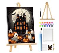 MOGTAA Halloween Fantôme Peinture Numero Enfant Adulte avec Cadre, Citrouille Château Peinture par Numero Adulte avec Chevalet, DIY Numéro d'Art Kits, Loisirs Créatifs Adultes, 20x30cm