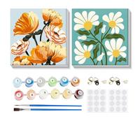 MOGTAA Lot de 2 peintures à l'huile par numéros pour adultes et enfants avec cadre, peinture acrylique par numéros pour débutants, kit de peinture à l'huile pour décoration d'intérieur, 20 x 20 cm