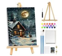 MOGTAA Noël Hiver Peinture Numero Enfant Adulte avec Cadre, Cerf Peinture par Numero Adulte avec Chevalet, DIY Numéro d'Art Kits, Loisirs Créatifs Adultes, pour décoration, 20x30cm