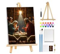 MOGTAA Noël Peinture Numero Enfant Adulte avec Cadre, Jésus Peinture par Numero Adulte avec Chevalet, DIY Numéro d'Art Kits, Loisirs Créatifs Adultes, pour décoration, 20x30cm