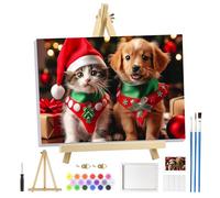 MOGTAA Noël Peinture Numero Enfant Adulte avec Cadre, Noël Chat et Chien Peinture par Numero Adulte avec Chevalet, DIY Numéro d'Art Kits, Loisirs Créatifs Adultes, pour décoration, 20x30cm