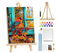 MOGTAA Oiseaux Peinture Numero Enfant Adulte avec Cadre, Automne Paysage Peinture par Numero Adulte avec Chevalet, DIY Numéro d'Art Kits, Loisirs Créatifs Adultes, 20x30cm
