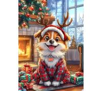 MOGTAA Peinture Diamant Adulte Noël, 5D Noël Chien Diamond Painting Complet Diamant Kit Enfants, Diamant Painting Hiver Strass Point de Croix Cristal pour Murale Décor 30x40cm