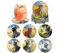 MOGTAA Peinture Diamant Dessous de Verre, 6PCS Kit Diamond Painting Chat, DIY Animaux sous-Verres Art de Diamant avec Support, Kits de Peinture Diamant pour Adulte Enfants