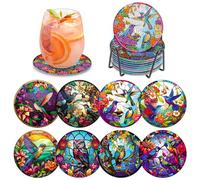 MOGTAA Peinture Diamant Dessous de Verre, 8PCS Kit Diamond Painting Oiseau, DIY Animaux sous-Verres Art de Diamant avec Support, Kits de Peinture Diamant pour Adulte Enfants