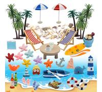 MoguGo Lot de 43 micro paysages de plage - Accessoires de décoration de paysage miniature - Décoration de jardin d'été - Ensemble d'ornements miniatures pour bricolage - Décoration de jardin miniature