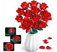 MOGZZi Kit de Construction Roses Rouges pour Adultes, 634 Pcs Bouquet de Fleurs Artificielles, 12 Styles Floewrs Décor, Cadeau pour Enfants Noël, Saint-Valentin pour Homme ou Femme, Fête des Mères