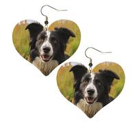 Mohado Boucles d'oreilles pendantes légères en cuir pour femme Motif Border Collie, One Size, Pas de gemme