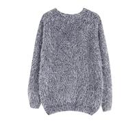 Mohair Pull Femme Moelleux | Tricot Oversize Col Rond Long Confortable Sweats Doux Élégant Couleur Unie Hiver Gris L