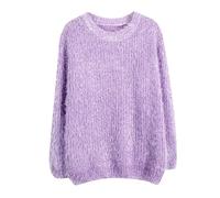 Mohair Pull Femme Moelleux | Tricot Oversize Col Rond Long Confortable Sweats Doux Élégant Couleur Unie Hiver XL
