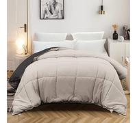 MOHAP Couette Bicolore été 220x240cm Hypoallergénique Bicolore Beige + Gris Couette de Lit Réversible 2 Personnes Edredon