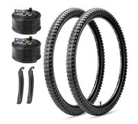 MOHEGIA Lot de 2 pneus de vélo de montagne pliables de rechange 66 x 5,3 cm et paire de chambres à air de 66 cm avec valves Schrader avec démonte-pneus