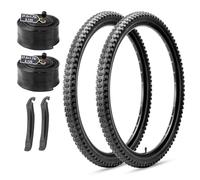 MOHEGIA Lot de 2 pneus de vélo de montagne pliables de rechange de 27,5 x 5,3 cm et paire de chambres à air de 27,5 pouces, valve Schrader avec démonte-pneus