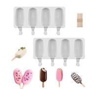 mohito Lot de 2 moules en silicone à 4 cavités, réutilisables - pour jus de fruits, crème glacée - Forme ovale classique, anti-adhésif, avec 20 bâtonnets en bois