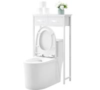 MOHOPE Meuble de rangement à 2 niveaux au-dessus des toilettes avec 2 tiroirs en tissu, autonome au-dessus des toilettes, étagère de rangement en métal pour petit espace, blanc