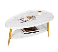 MOHQZA Table Basse Ovale Bois, Table Salon Basse Moderne Scandinave, Tables de Salon avec avec étagère 2 Niveaux, Tables Basses de Salon pour Salle de Séjour Chambre Bureau 100cm*55cm*38cm