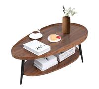 MOHQZA Table Basse Ovale Bois, Table Salon Basse Moderne Scandinave, Tables de Salon avec avec étagère 2 Niveaux, Tables Basses de Salon pour Salle de Séjour Chambre Bureau 100cm*55cm*38cm (Noyer)