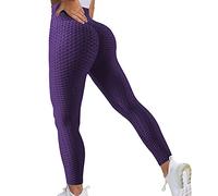 MOHUACHI Pantalon de yoga taille haute pour femme, contrôle du ventre, froncé et extensible, leggings texturés, (#5) Violet, Taille L