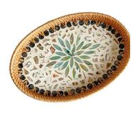 MOHUIED Assiette à fruits en rotin, corbeille, plateau ovale coquillage tissé la main, de rangement for collations, salon, bureau pour les boîtes à thé(L)