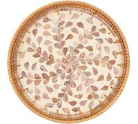 MOHUIED Plateau rond en rotin avec incrustations de nacre, plateau service, base bois, rangement et présentation pour les boîtes à thé(Color 5)