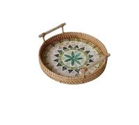 MOHUIED Plateau rond en rotin tressé for table basse, for rangement et présentation pour les boîtes à thé(Shape A,24x3 cm)