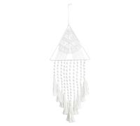 MOHUIED Tenture murale tissée Tapisserie murale attrape-rêves en macramé tissé à la main corde de coton pompons triangulaires, style bohème, for chambre ou salon(White)
